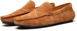 Men's Classic Moccasin Soft Comfort Suede Loafers British Minimalist Flat Driving Slip On Shoes Yellow 12 Men US 11.42''Heel to Toe