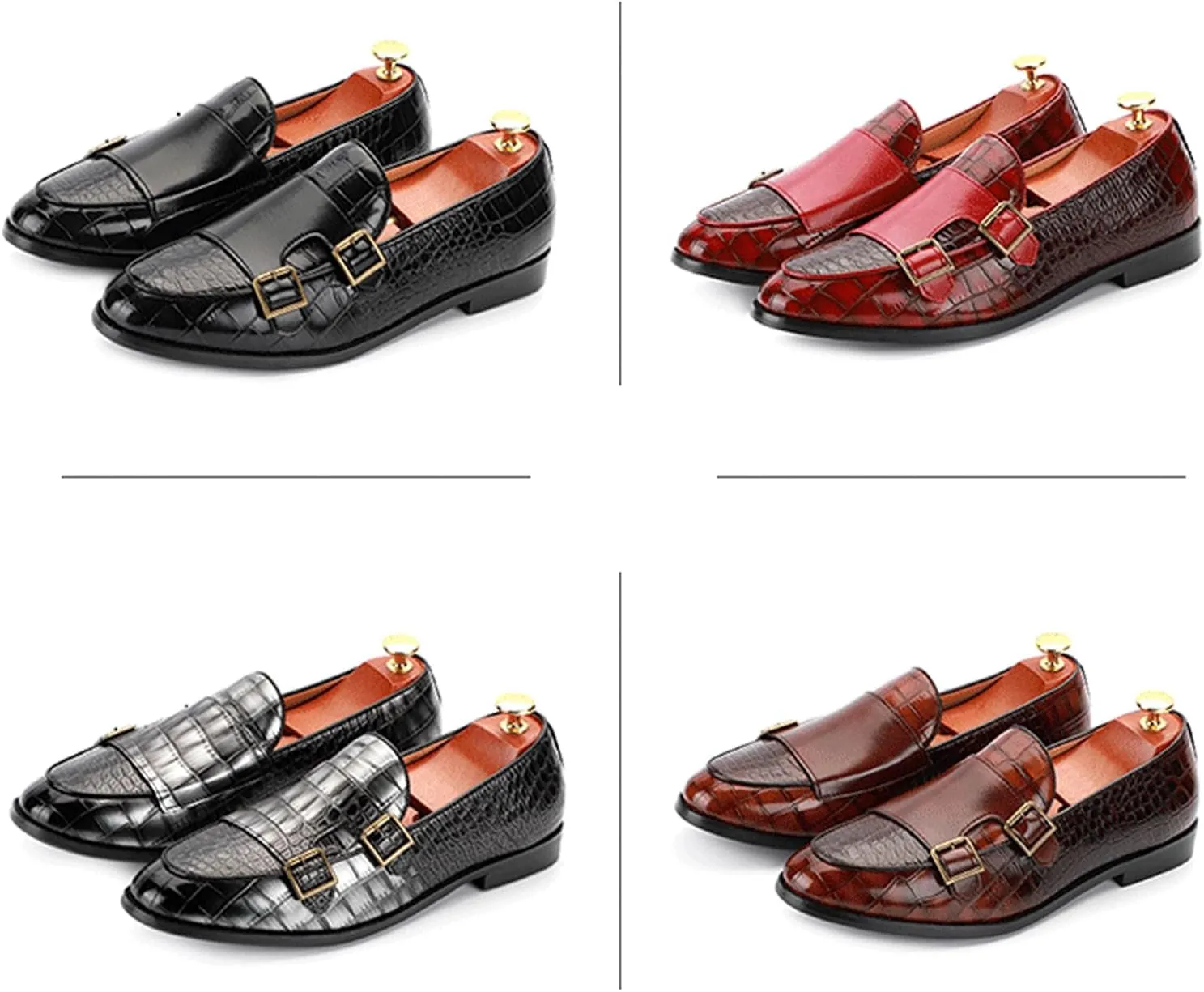 Men's Double Monk Strap Slip On Loafers Leather Formal Business Casual Comfortable Dress Shoes for Men