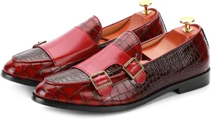 Men's Double Monk Strap Slip On Loafers Leather Formal Business Casual Comfortable Dress Shoes for Men