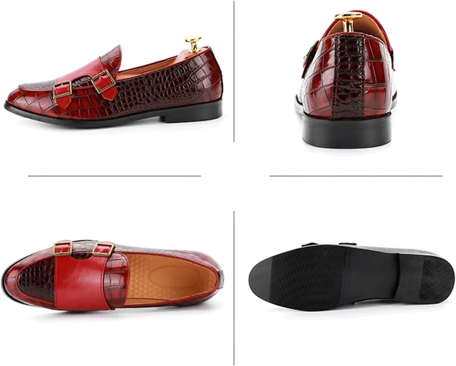 Men's Double Monk Strap Slip On Loafers Leather Formal Business Casual Comfortable Dress Shoes for Men