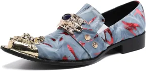 Mens Dress Shoes, Camouflage Loafers Cowhide Shoes Genuine Leather Large Size Low Top Metal Toe Slip-Ons Breathable Casual Shoes