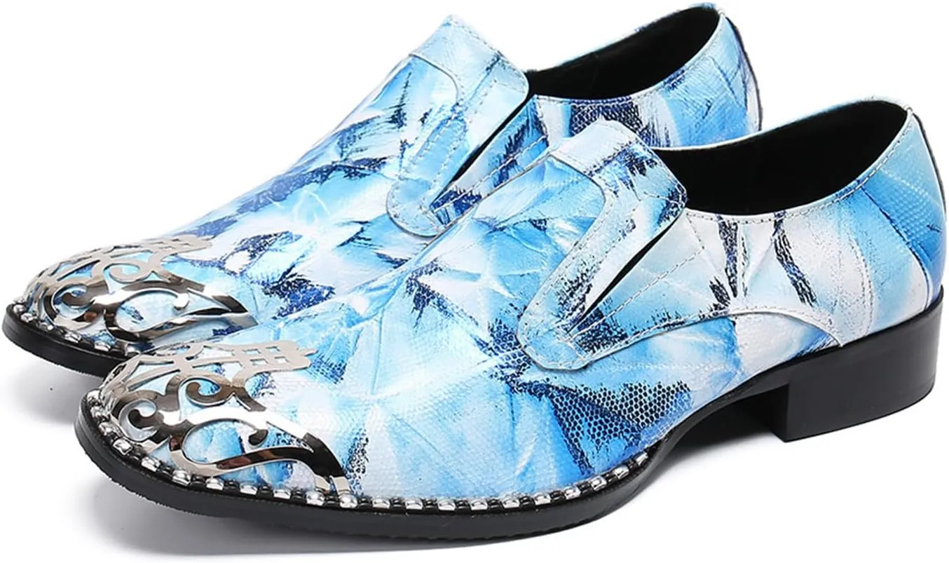 Mens Dress Shoes, Loafers Cowhide Shoes Genuine Leather Large Size Low Top Metal Toe Slip-Ons, Breathable Comfortable Casual Shoes