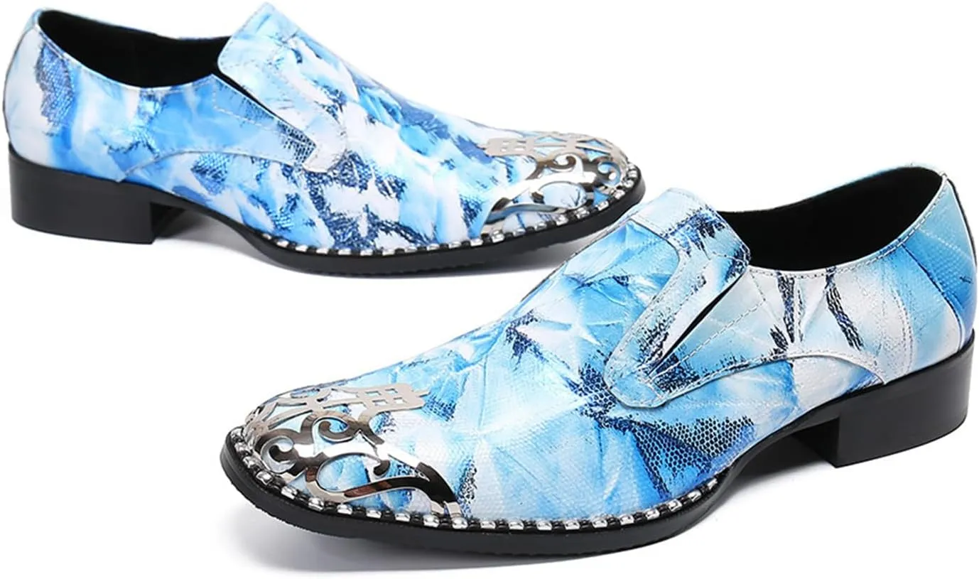 Mens Dress Shoes, Loafers Cowhide Shoes Genuine Leather Large Size Low Top Metal Toe Slip-Ons, Breathable Comfortable Casual Shoes