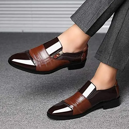 Men's Dress Shoes Patent Leather Loafers Pointed Zipper Oxford Formal Business Tuxedo Shoes