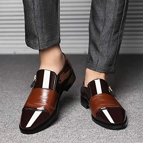 Men's Dress Shoes Patent Leather Loafers Pointed Zipper Oxford Formal Business Tuxedo Shoes
