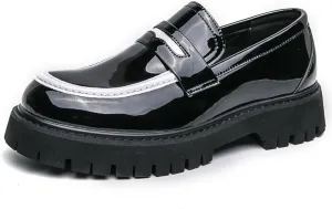Men's Fashion Chunky Platform Penny Loafers Luxury Round Toe Slip-On Dress Shoes with Non-Slip Lug Sole for Business Work and Daily Casual Wear