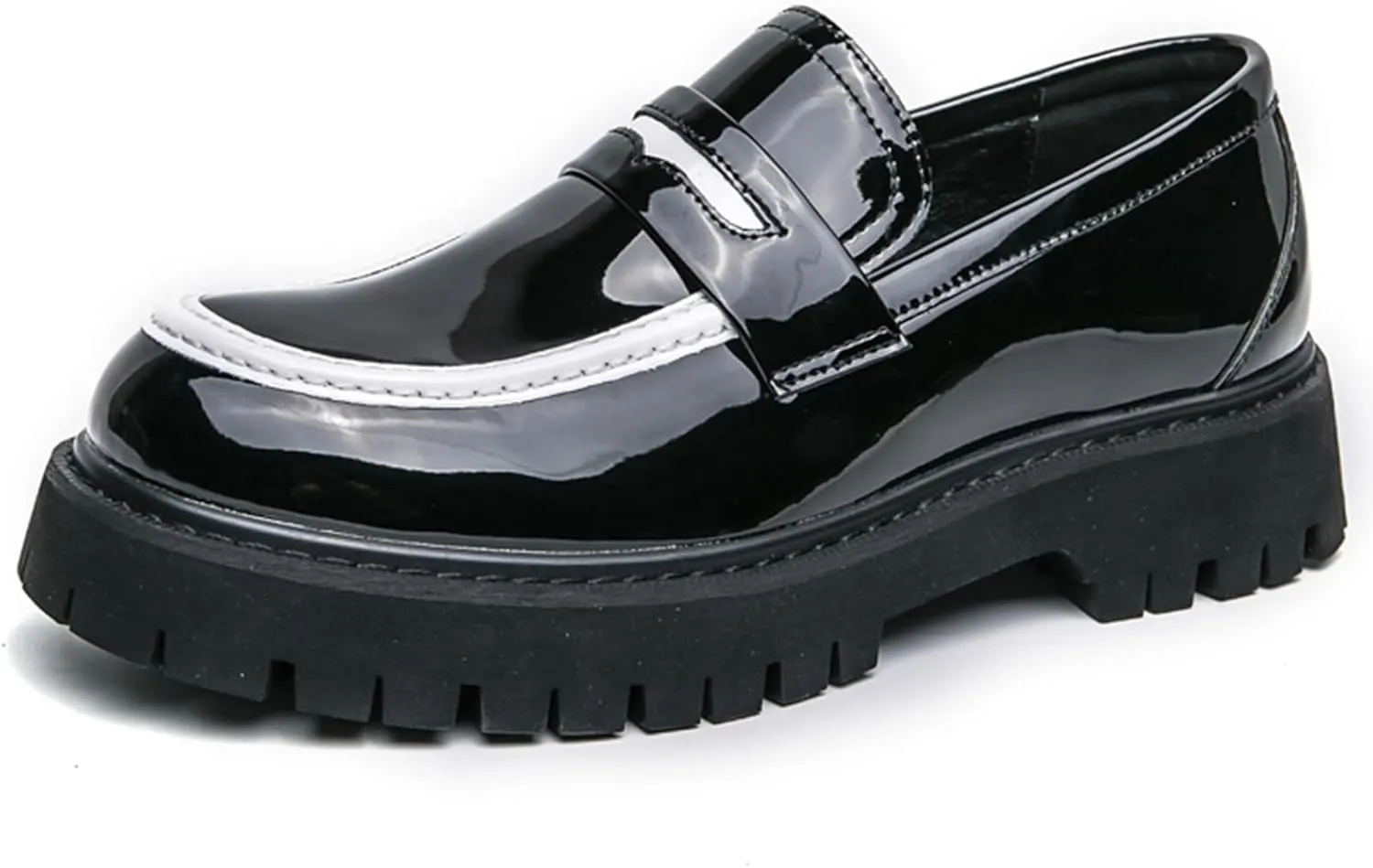 Men's Fashion Chunky Platform Penny Loafers Luxury Round Toe Slip-On Dress Shoes with Non-Slip Lug Sole for Business Work and Daily Casual Wear