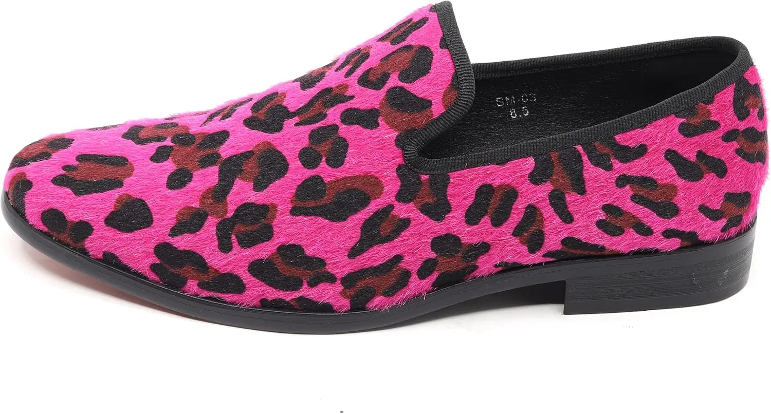 Men's Fashion Leopard Print Smoking Dress Loafers Slip On Shoes SM-03