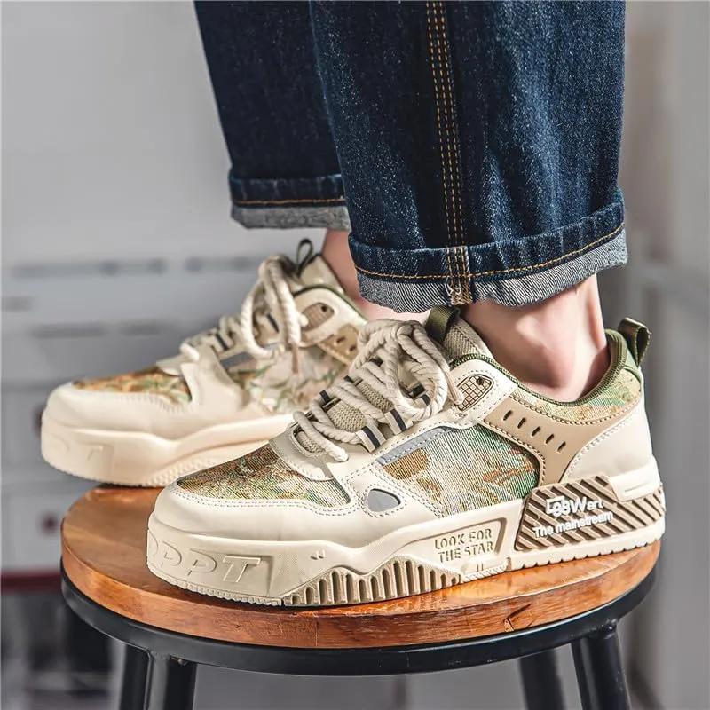 Men's Fashion Streetwear Thick-Soled Skateboarding Sneakers Comfortable Breathable Height Increasing Non-Slip Durable Lace-Up Sneakers for Outdoor Activities Shoes Size 6.5-10