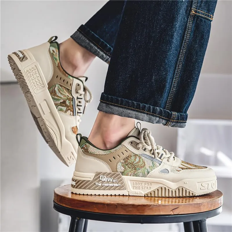 Men's Fashion Streetwear Thick-Soled Skateboarding Sneakers Comfortable Breathable Height Increasing Non-Slip Durable Lace-Up Sneakers for Outdoor Activities Shoes Size 6.5-10