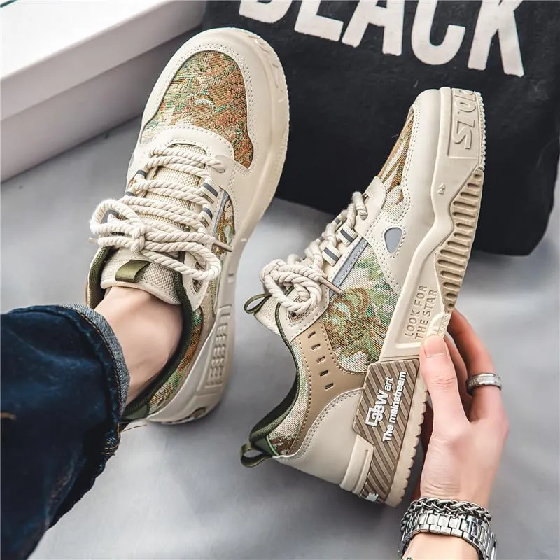 Men's Fashion Streetwear Thick-Soled Skateboarding Sneakers Comfortable Breathable Height Increasing Non-Slip Durable Lace-Up Sneakers for Outdoor Activities Shoes Size 6.5-10
