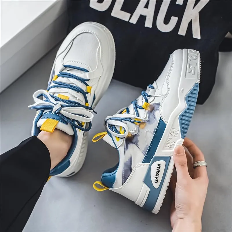 Men's Fashion Streetwear Thick-Soled Skateboarding Sneakers Comfortable Breathable Height Increasing Non-Slip Durable Lace-Up Sneakers for Outdoor Activities Shoes Size 6.5-10