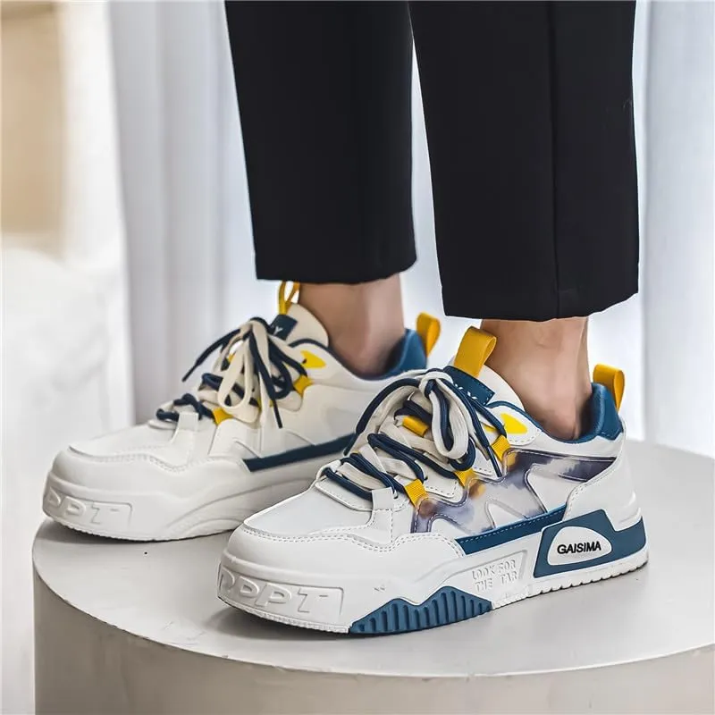 Men's Fashion Streetwear Thick-Soled Skateboarding Sneakers Comfortable Breathable Height Increasing Non-Slip Durable Lace-Up Sneakers for Outdoor Activities Shoes Size 6.5-10