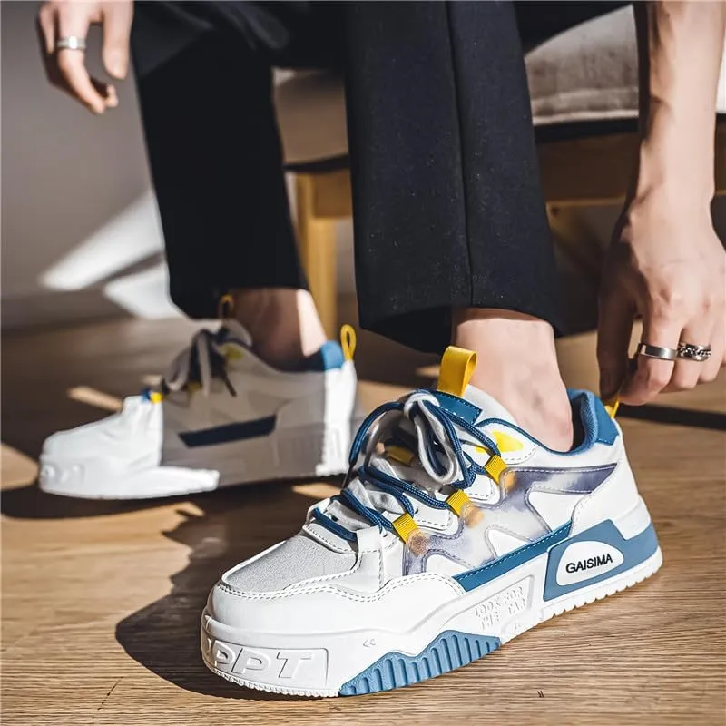 Men's Fashion Streetwear Thick-Soled Skateboarding Sneakers Comfortable Breathable Height Increasing Non-Slip Durable Lace-Up Sneakers for Outdoor Activities Shoes Size 6.5-10