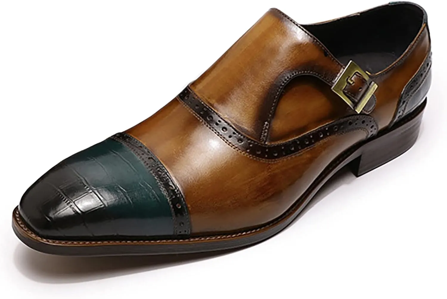 Mens Formal Dress Monk Shoes Business Casual Leather Loafers Buckle Derbys Wingtip Brogues Smart Office Shoes,Brown-40