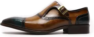 Mens Formal Dress Monk Shoes Business Casual Leather Loafers Buckle Derbys Wingtip Brogues Smart Office Shoes,Brown-40