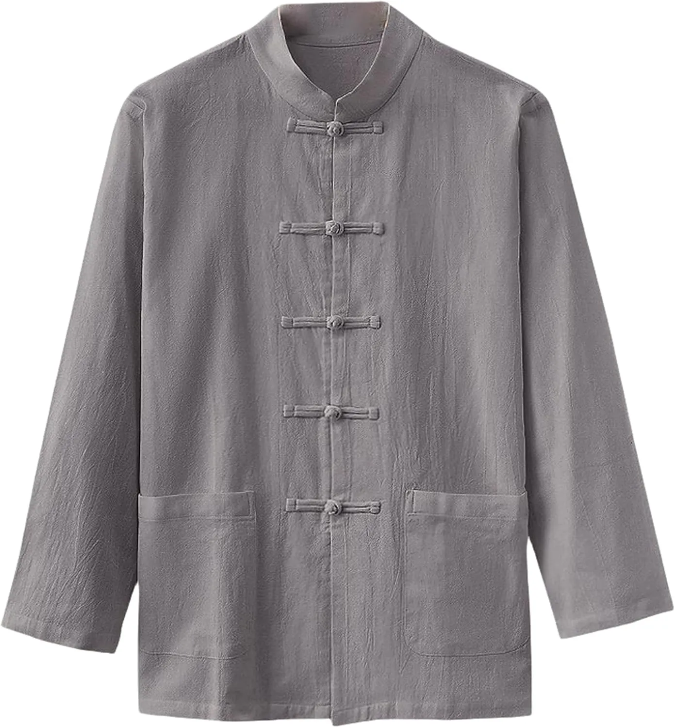 Men's Four Seasons Long Sleeve Linen Casual Shirt Chinese Style Frog Button Mandarin Collar Retro Loose Top
