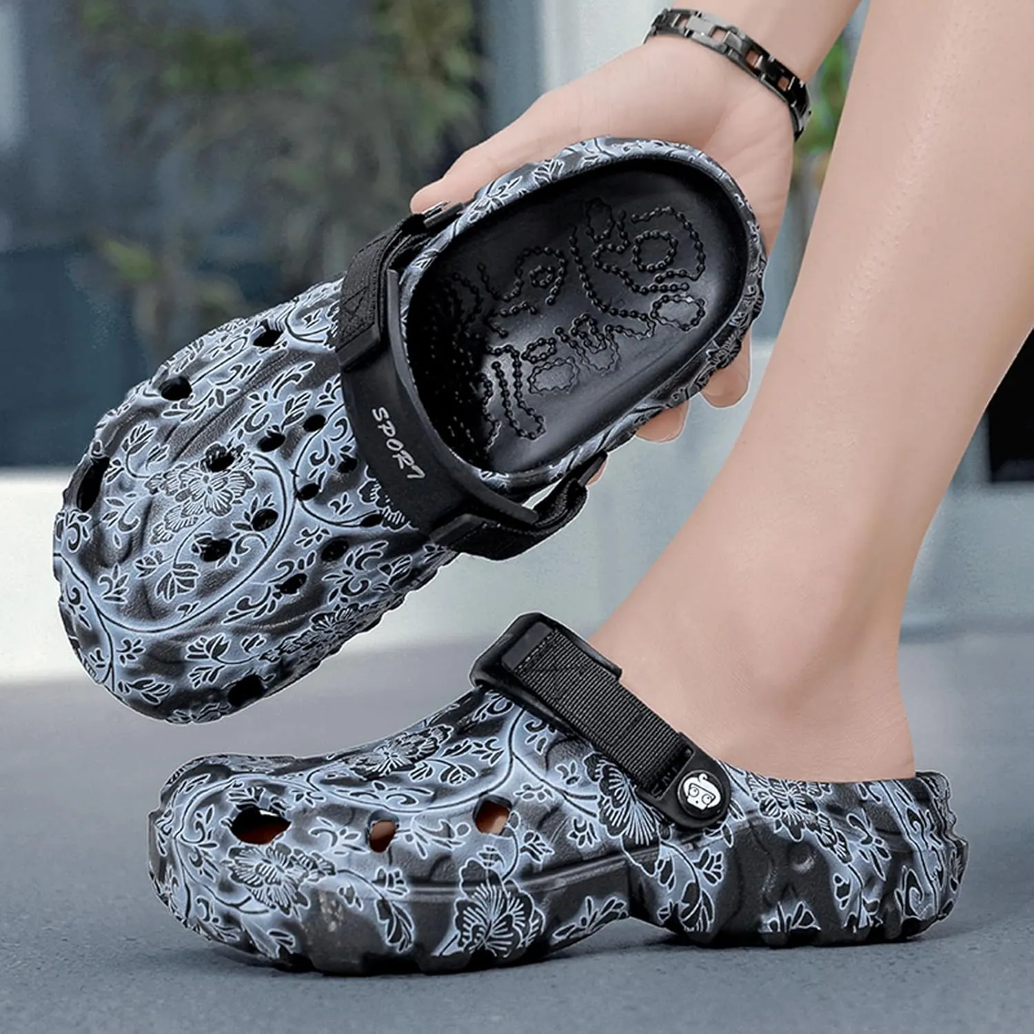 Men's Garden Clogs Shoes: Printed Sandals - Lightweight Shower Slippers - Waterproof Mules for Adult Outdoor Walking Travel