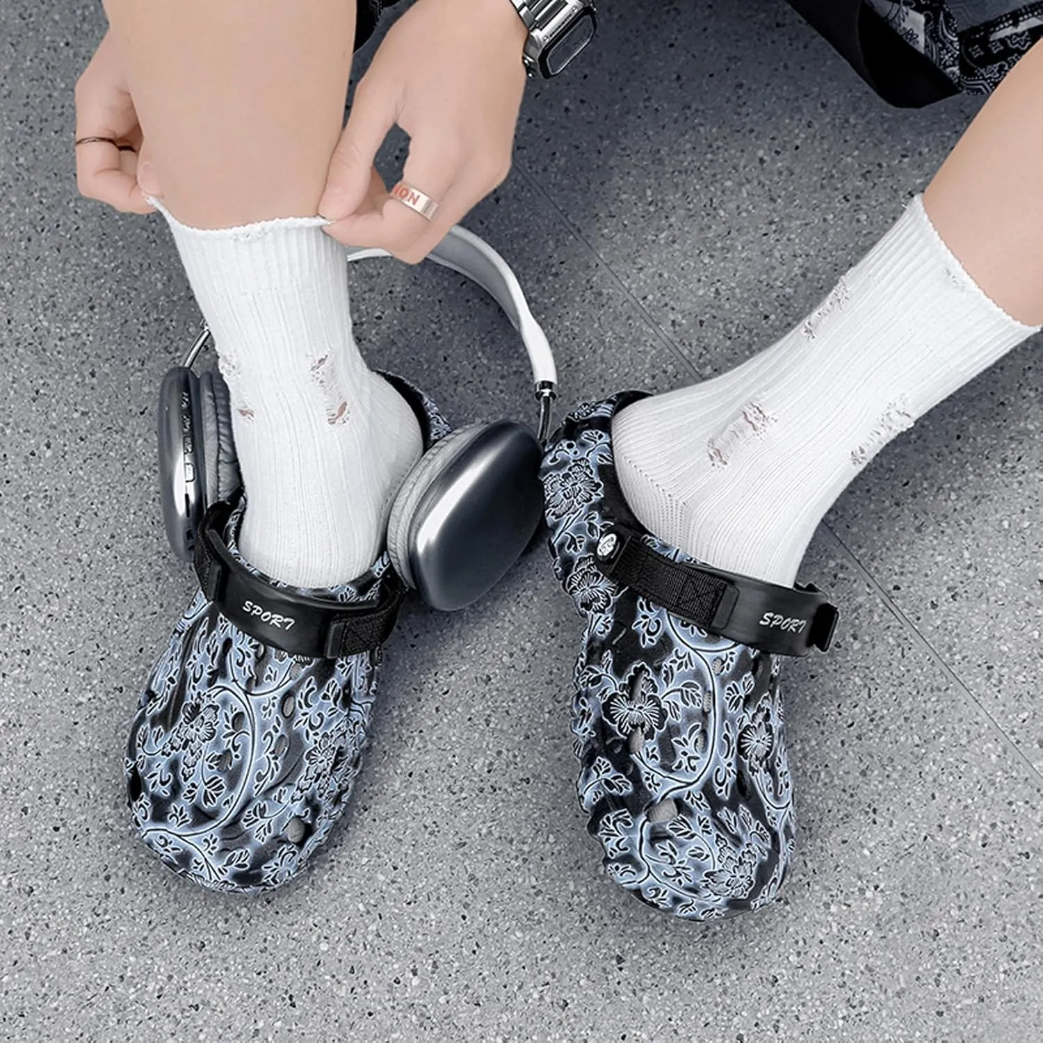 Men's Garden Clogs Shoes: Printed Sandals - Lightweight Shower Slippers - Waterproof Mules for Adult Outdoor Walking Travel