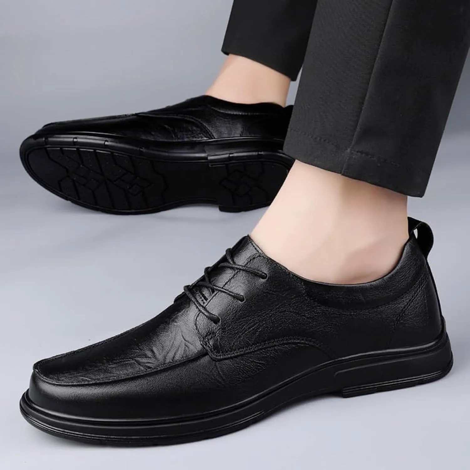 Men's Genuine Leather Dress Lace Up Shoes Comfortable Loafers Classic Formal Business Shoes Luxury Low Top Non Slip Comfortable
