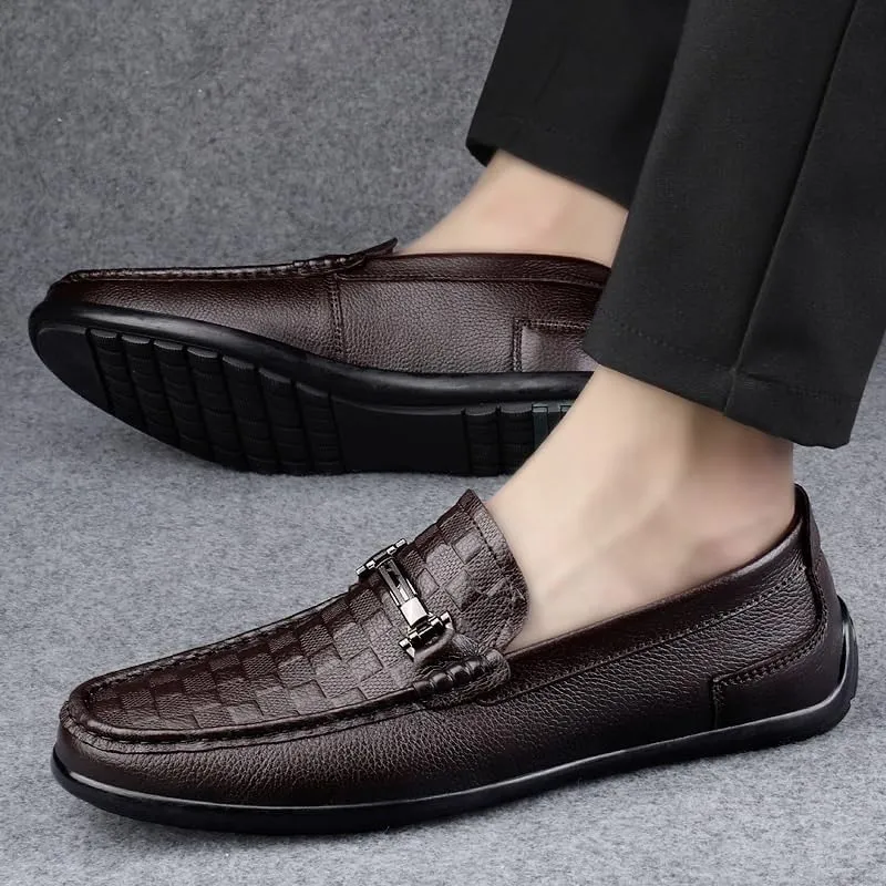 Men's Hand-Sewn Leather Flat Loafers Summer Breathable Driving Shoes