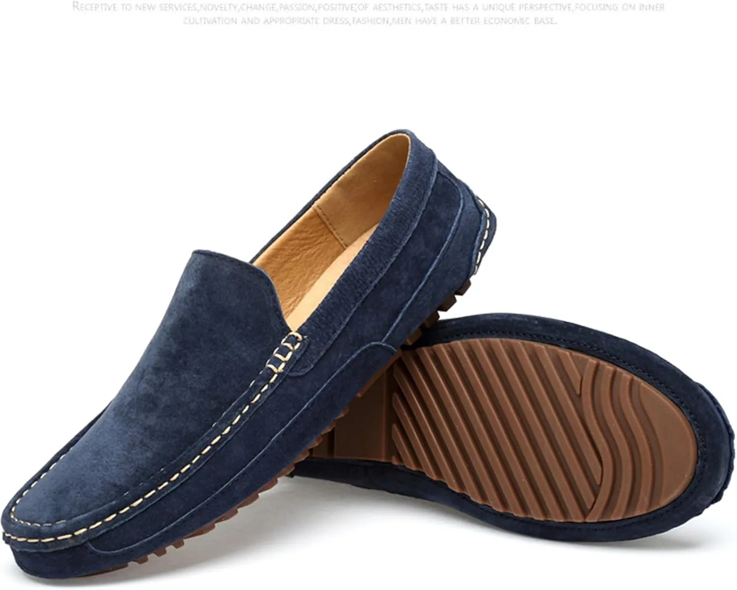 Men's Handmade Suede Penny Loafers, Fashionable Round Wide Toe Non-Slip Moccasins, Casual Formal Boat Shoes, Work Driving, Casual Slip-On Loafers