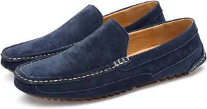 Men's Handmade Suede Penny Loafers, Fashionable Round Wide Toe Non-Slip Moccasins, Casual Formal Boat Shoes, Work Driving, Casual Slip-On Loafers