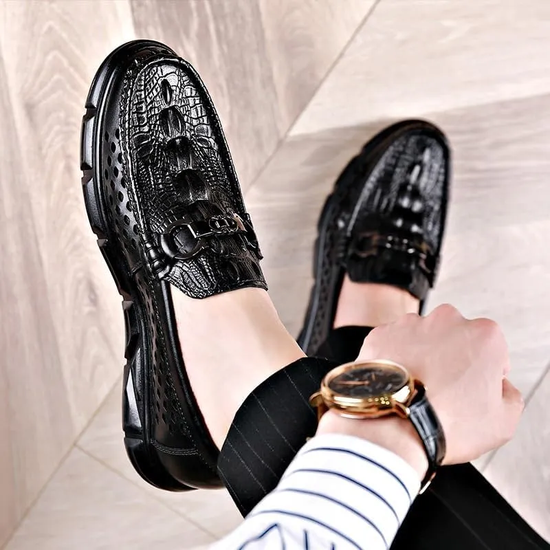 Men's Hands Free Slip On Walking Leather Shoes Loafers Flat Boat Shoes for Driving Walking Wedding Outdoor Indoor Size