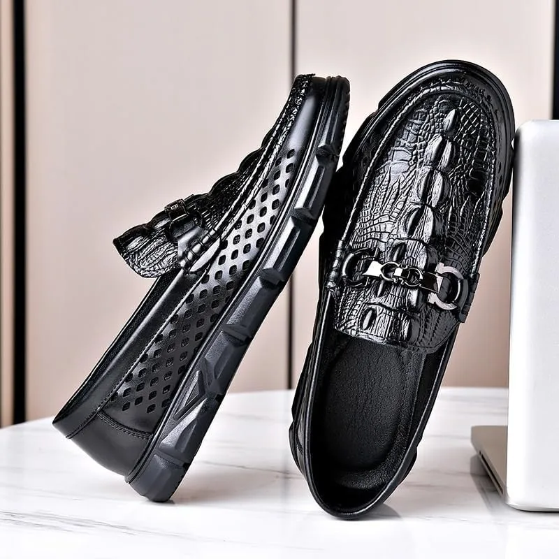 Men's Hands Free Slip On Walking Leather Shoes Loafers Flat Boat Shoes for Driving Walking Wedding Outdoor Indoor Size