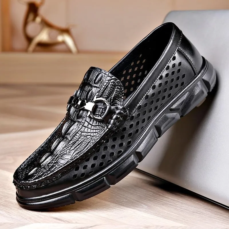 Men's Hands Free Slip On Walking Leather Shoes Loafers Flat Boat Shoes for Driving Walking Wedding Outdoor Indoor Size
