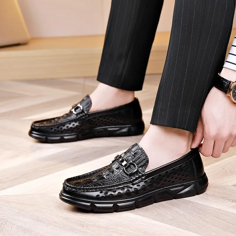 Men's Hands Free Slip On Walking Leather Shoes Loafers Flat Boat Shoes for Driving Walking Wedding Outdoor Indoor Size