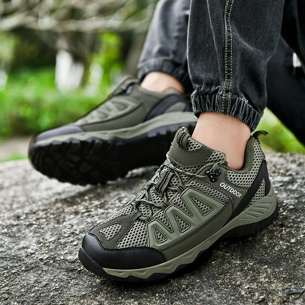 Men's Hiking Shoes Low-Top Trail Running Sneakers Breathable Mesh Travel Shoes Non-Slip Outdoor Trekking Boots