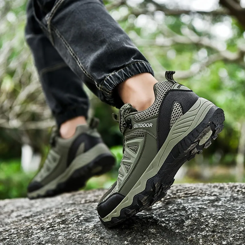 Men's Hiking Shoes Low-Top Trail Running Sneakers Breathable Mesh Travel Shoes Non-Slip Outdoor Trekking Boots