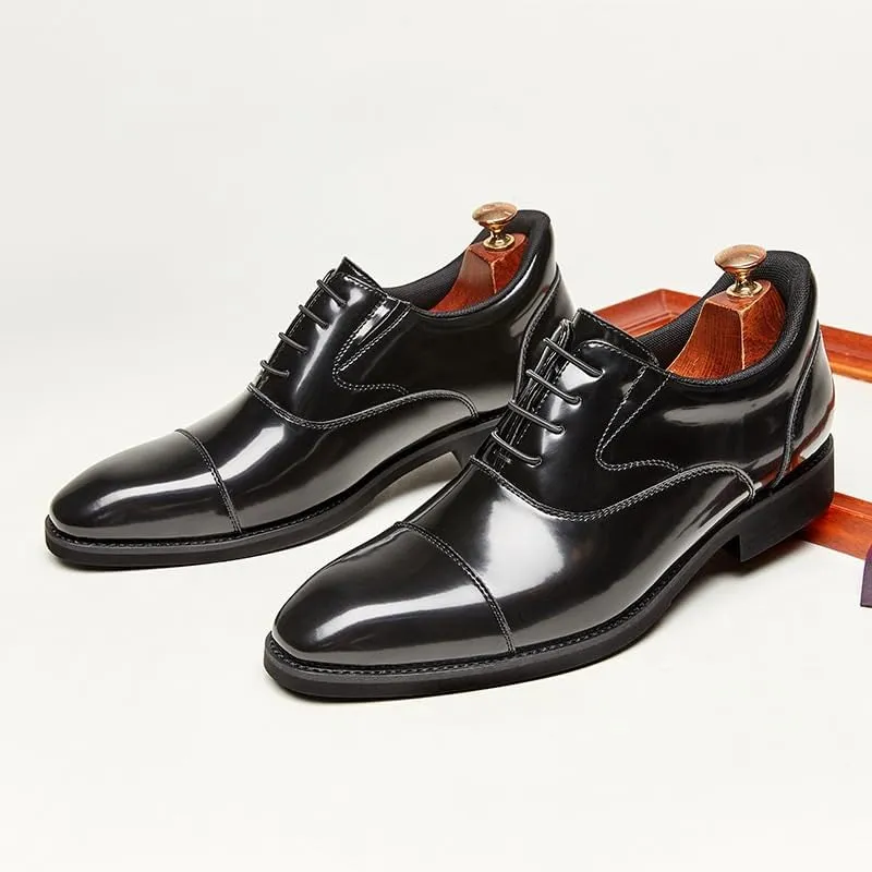 Men's Leather British Style Lace Up Wing Tip Dress Shoe Classic Round Toe Shiny Checkered Comfortable Derby Loafers