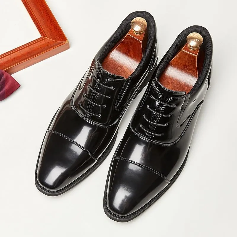 Men's Leather British Style Lace Up Wing Tip Dress Shoe Classic Round Toe Shiny Checkered Comfortable Derby Loafers