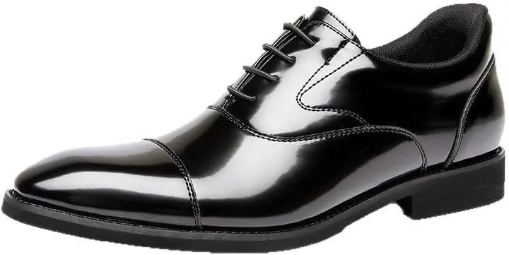 Men's Leather British Style Lace Up Wing Tip Dress Shoe Classic Round Toe Shiny Checkered Comfortable Derby Loafers