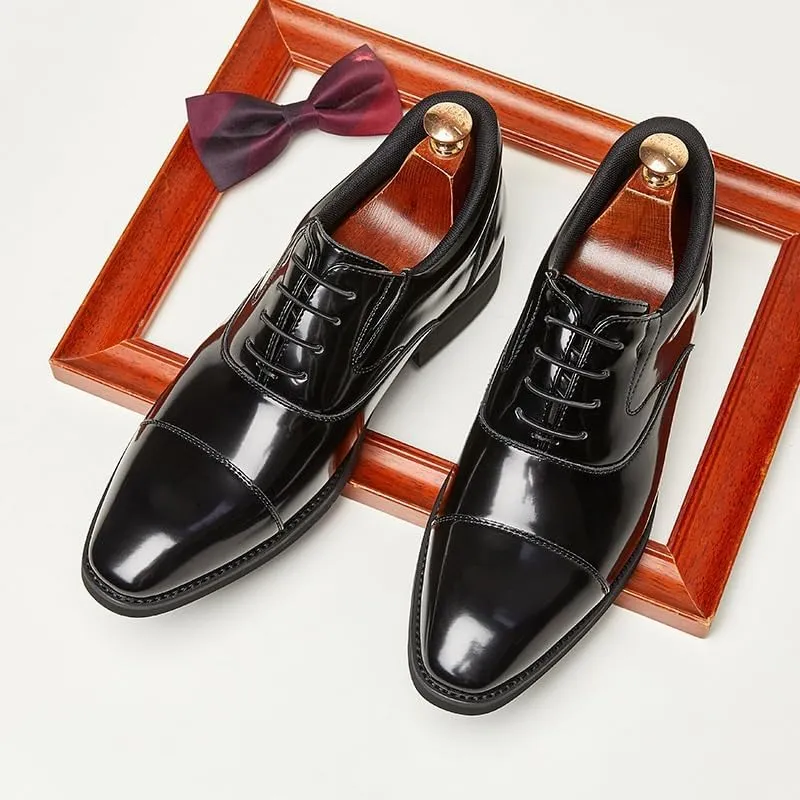 Men's Leather British Style Lace Up Wing Tip Dress Shoe Classic Round Toe Shiny Checkered Comfortable Derby Loafers