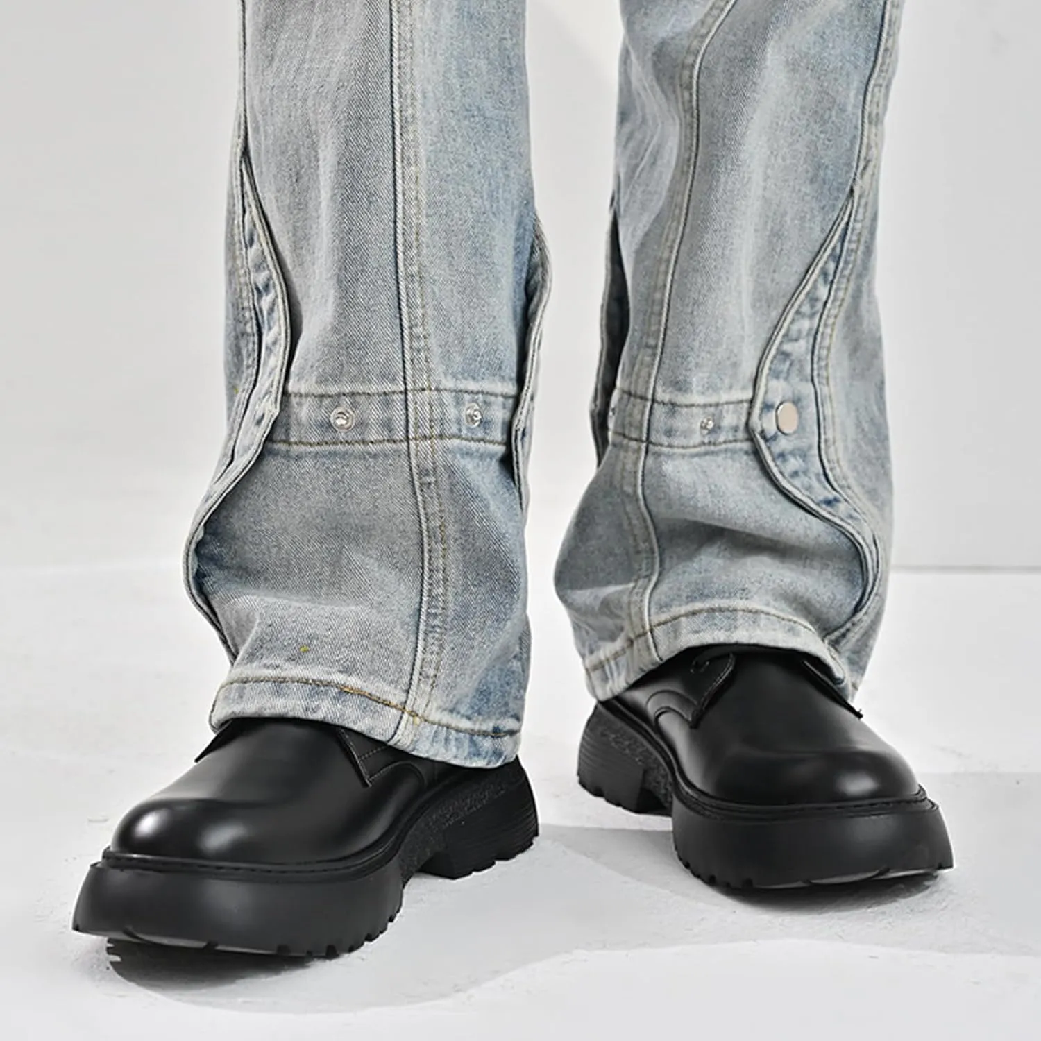 Men's Leather Chunky Platform Monk Buckle Penny Loafers Retro Round Head Comfortable Lug Sole Non-Slip One-Step Business Wedding Party Formal Shoes