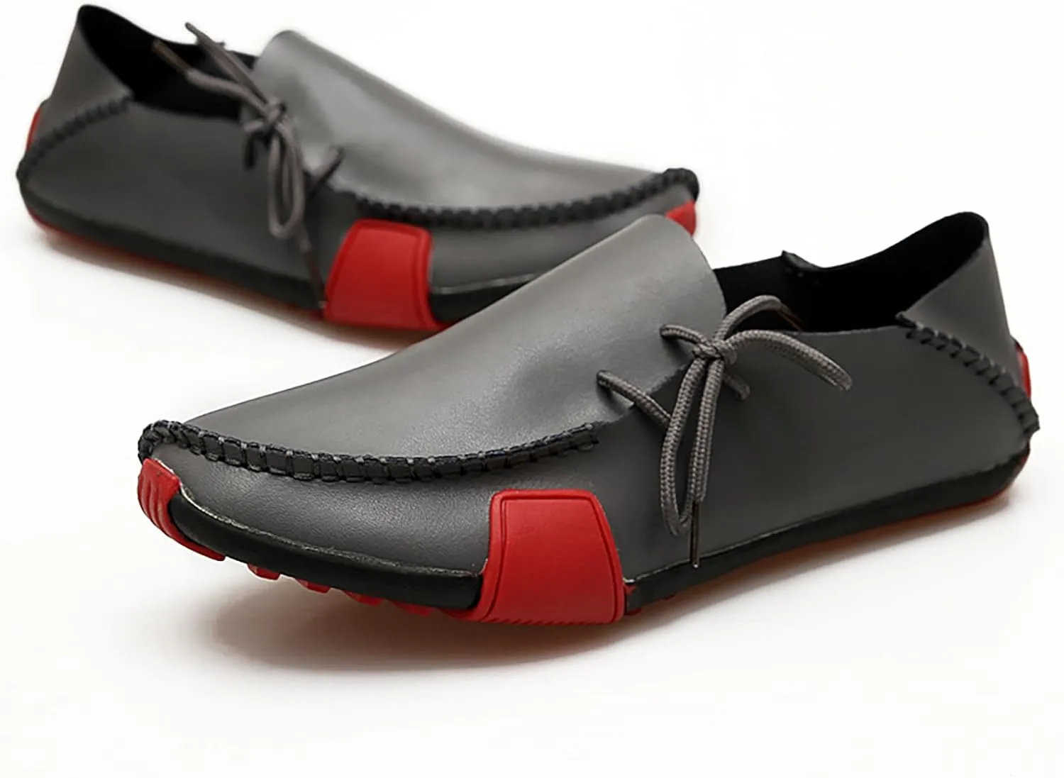 Men's Leather Handmade Penny Loafers Casual Side Lace Up Slip On Moccasins Comfort Dress Boat Shoes Non-Slip Light-Weight Flats Driving Shoes