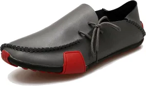 Men's Leather Handmade Penny Loafers Casual Side Lace Up Slip On Moccasins Comfort Dress Boat Shoes Non-Slip Light-Weight Flats Driving Shoes