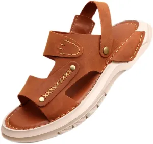 Men's Leather Sandals Beach Shoes Men's Lightweight Sandals and Slippers Men's Shoes(White-Patch Five-Pointed star4,41 Code)