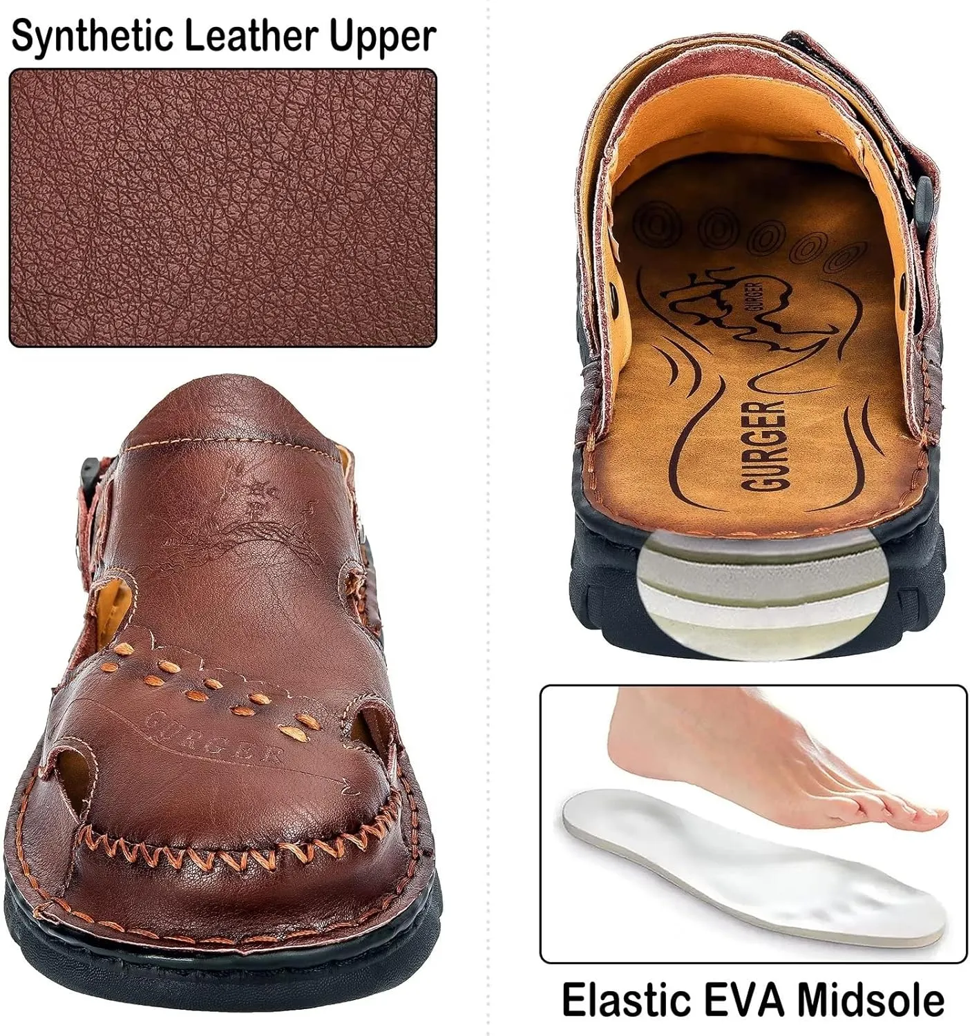 Mens Leather Sandals Waterproof Summer Soft Mules