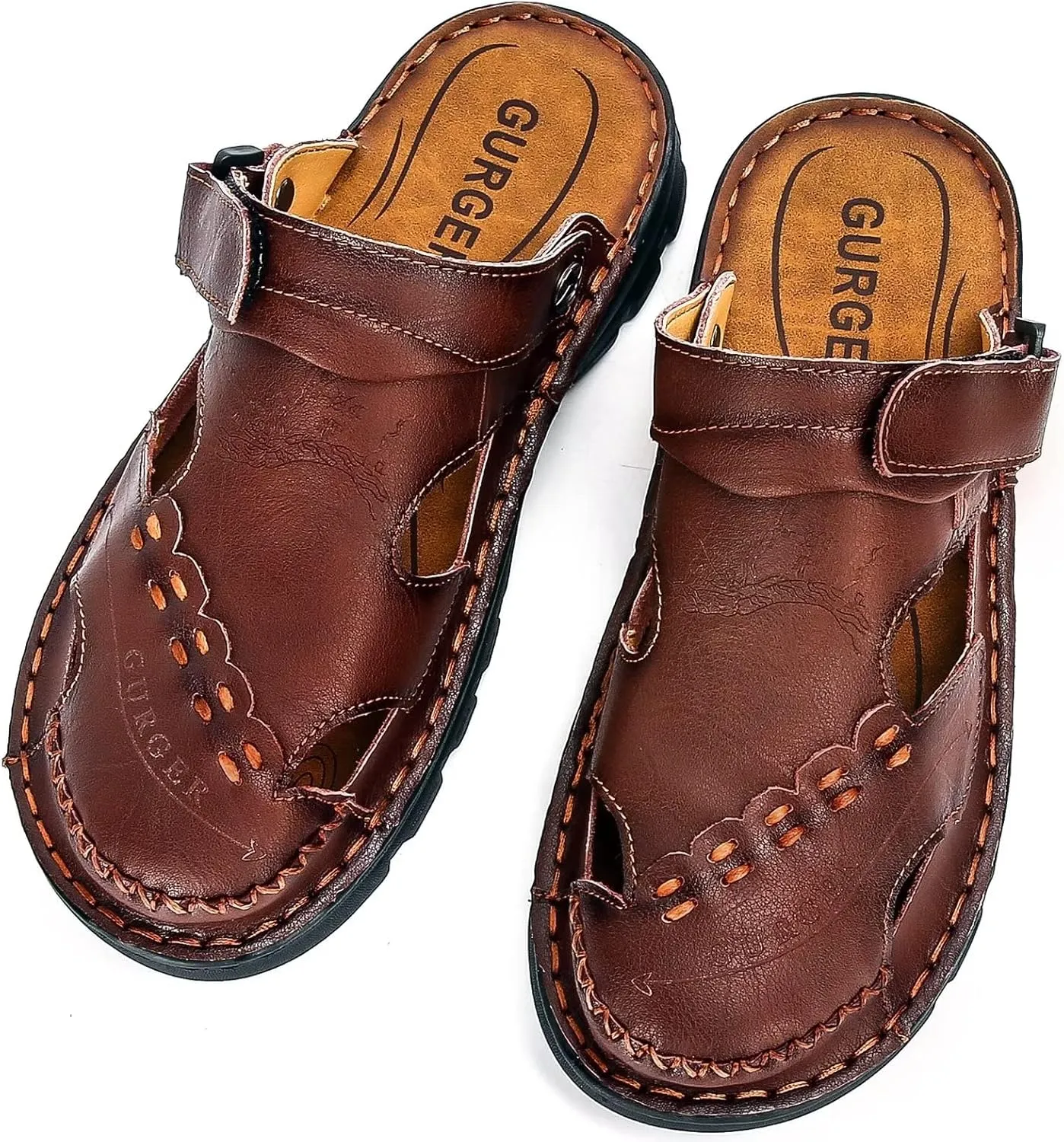 Mens Leather Sandals Waterproof Summer Soft Mules
