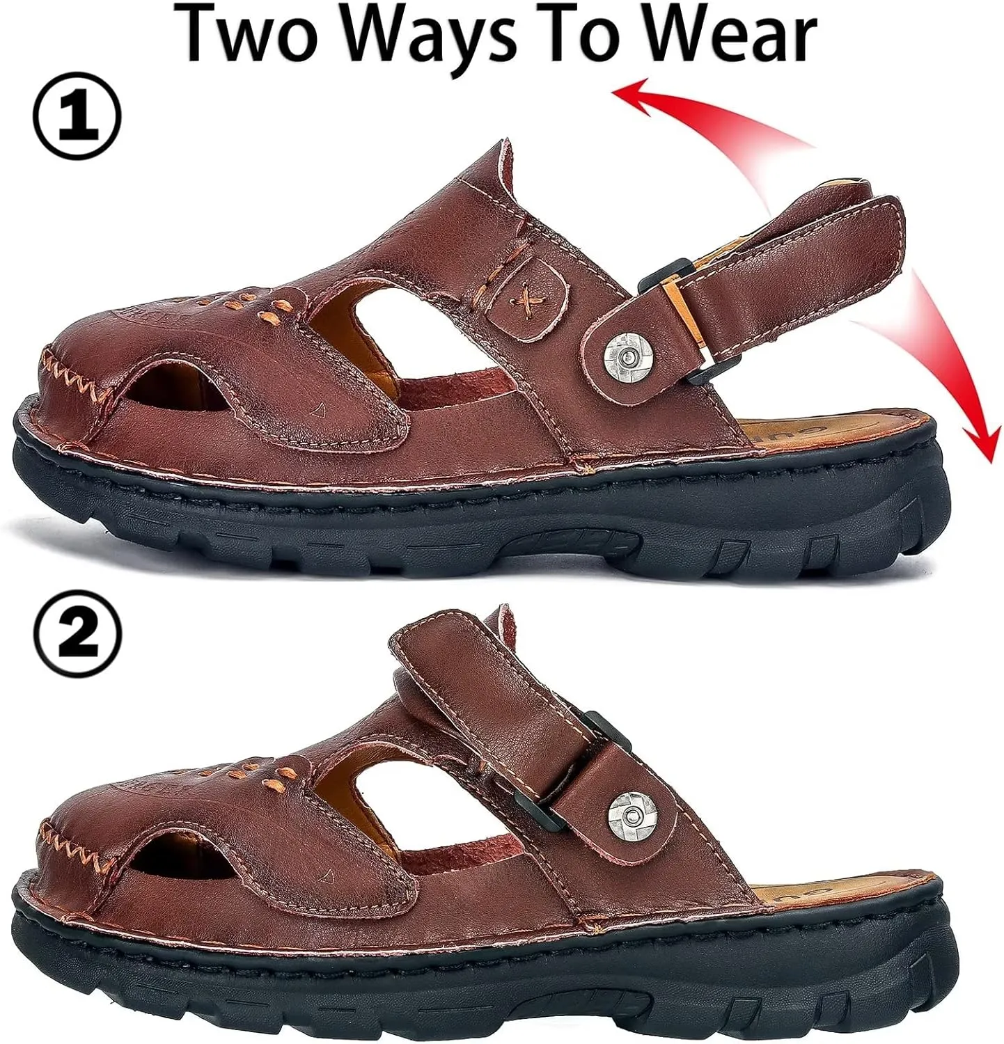 Mens Leather Sandals Waterproof Summer Soft Mules