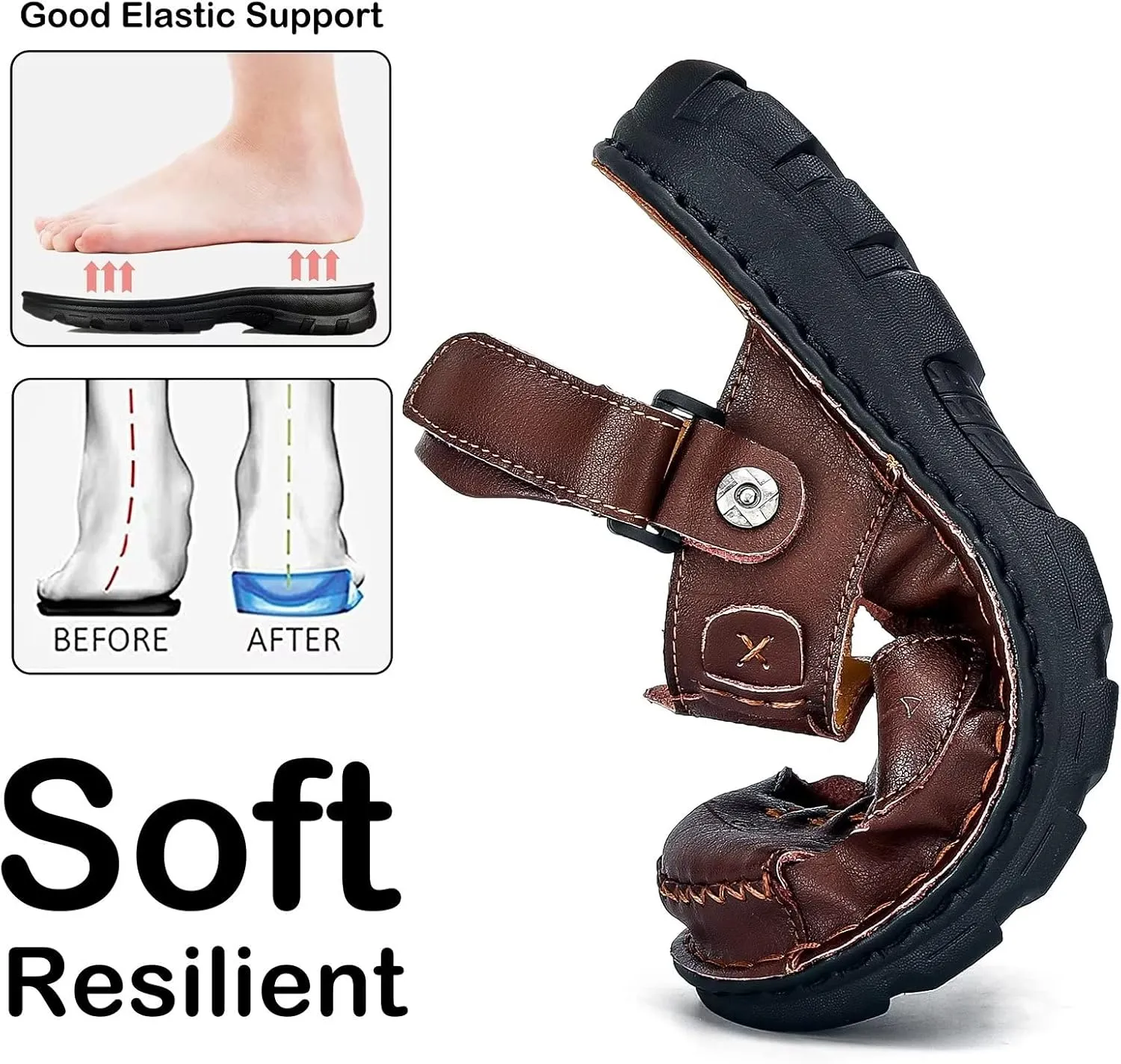 Mens Leather Sandals Waterproof Summer Soft Mules