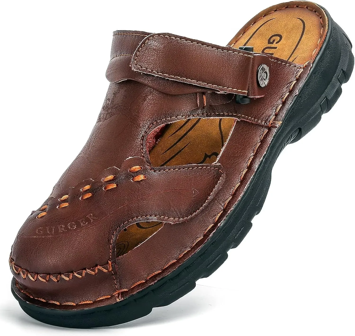 Mens Leather Sandals Waterproof Summer Soft Mules
