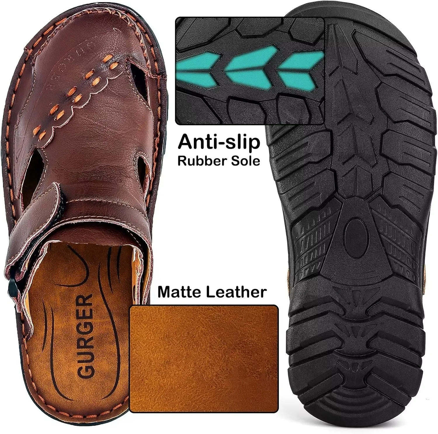 Mens Leather Sandals Waterproof Summer Soft Mules