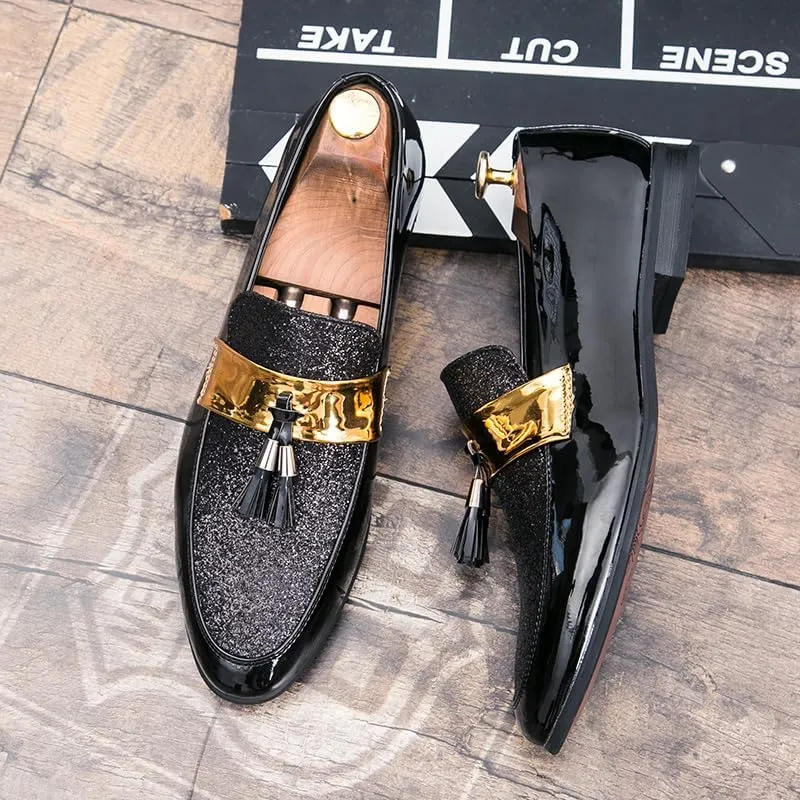 Mens Leather Shoes for Wedding Men's Dress Shoes Party Slip on Loafer Driving Shoes Slip-on Loafer Birtish Formal Business Casual Shoes Smoking Slipper