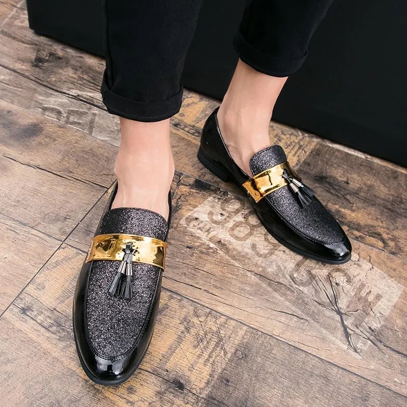 Mens Leather Shoes for Wedding Men's Dress Shoes Party Slip on Loafer Driving Shoes Slip-on Loafer Birtish Formal Business Casual Shoes Smoking Slipper