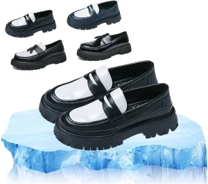 Mens Leather Slip-On Platform Dress Tassels Loafers Non-Slip Low Top Round Toe Chunky Penny Shoes Fashion for Business Casual Dress Prom Party